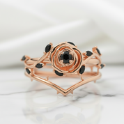 Black Rose- .50ct Round Cut Diamond 14k Gold Modern Goth Engagement Ring-Black Diamonds New York