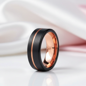 Black & Rose Gold Color Pipe Cut Brushed Polish Tungsten Wedding Band-Black Diamonds New York