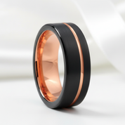 Black & Rose Gold Color Pipe Cut Brushed Polish Tungsten Wedding Band-Black Diamonds New York