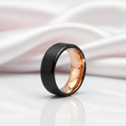 Black & Rose Gold Tungsten Brushed Center & Polished Step Edges Wedding Band-Black Diamonds New York