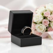 Black & Rose Gold Tungsten Brushed Center & Polished Step Edges Wedding Band-Black Diamonds New York