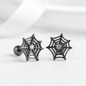 Black Spider Web Screw Stud Earrings-Black Diamonds New York
