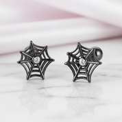 Black Spider Web Screw Stud Earrings-Black Diamonds New York