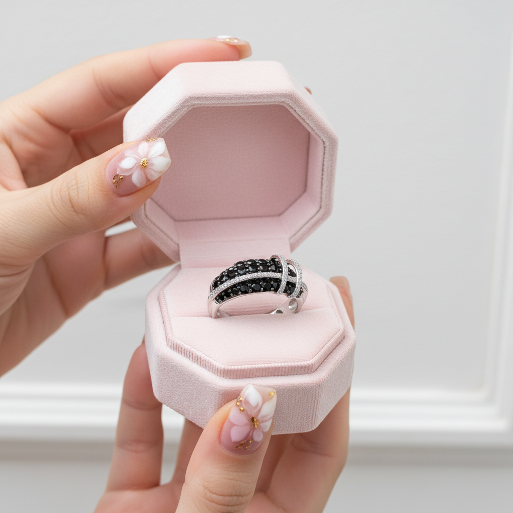 Black Spinel with Diamond Option Ring-Black Diamonds New York
