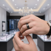 Black Spinner Tic Tac Toe Men's Wedding Band-Black Diamonds New York