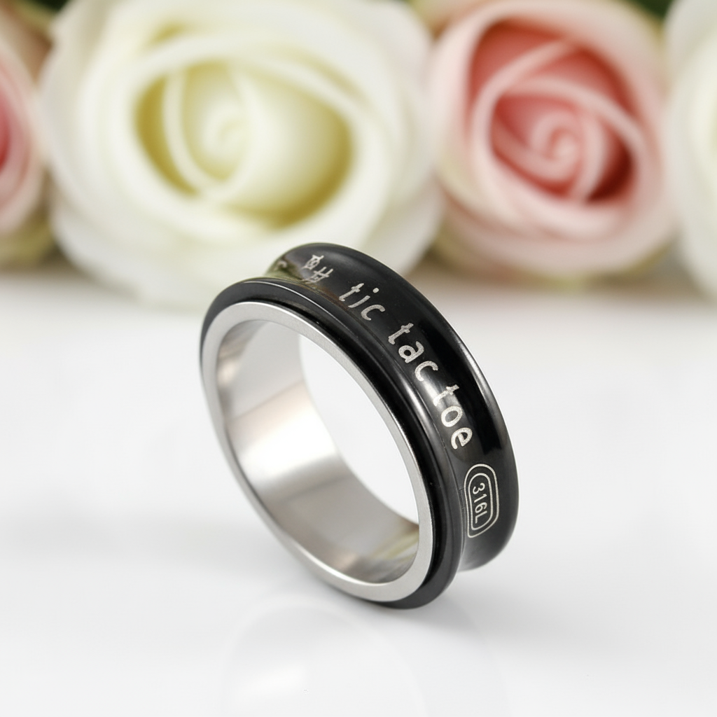 Black Spinner Tic Tac Toe Men's Wedding Band-Black Diamonds New York