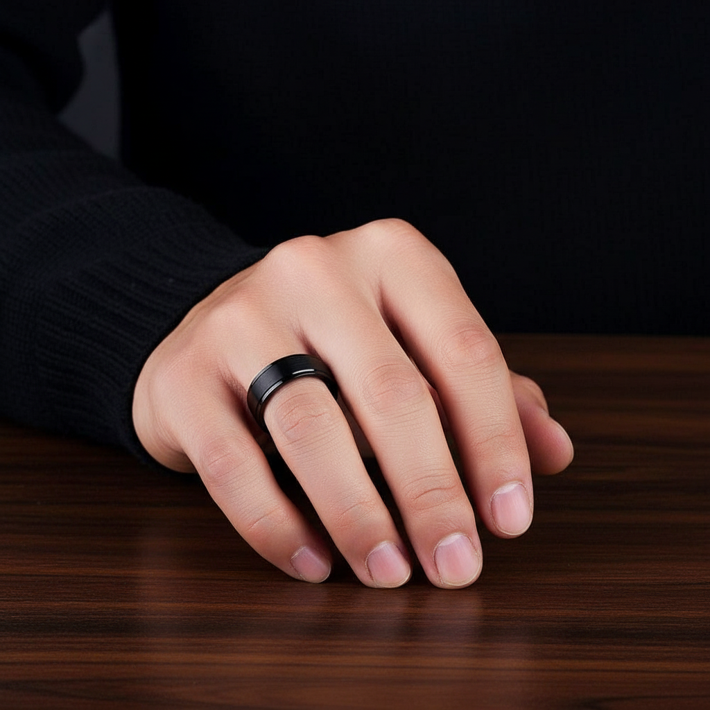 Black Stainless Personalized Engrave Name Rings-Black Diamonds New York