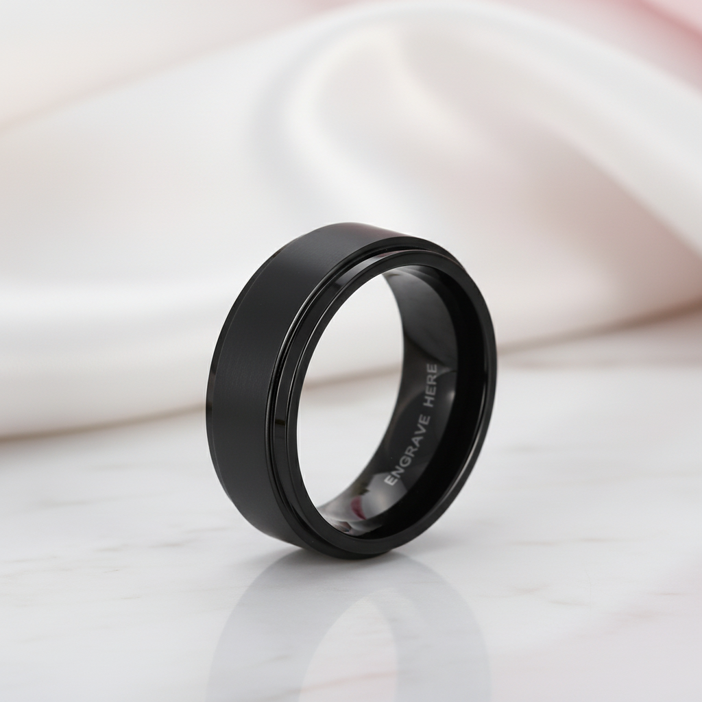 Black Stainless Personalized Engrave Name Ring-Black Diamonds New York