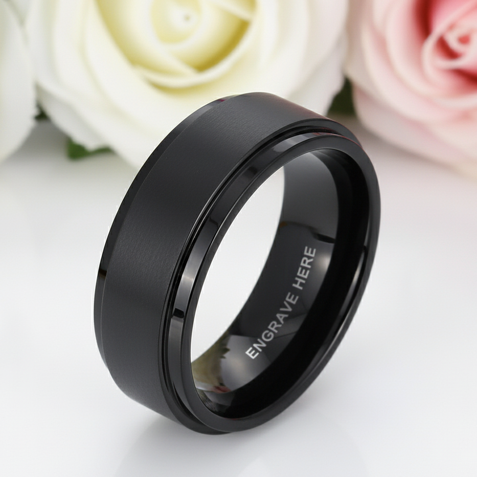 Black Stainless Personalized Engrave Name Rings-Black Diamonds New York