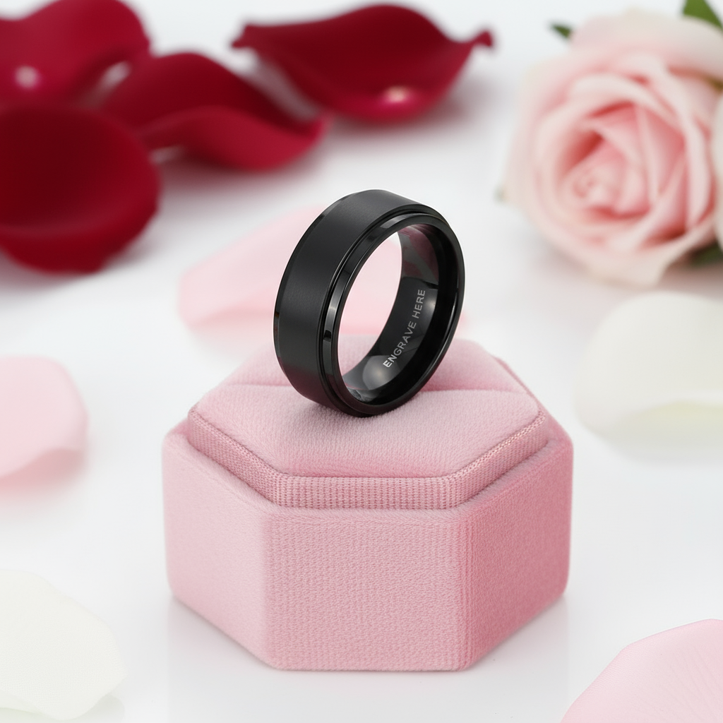 Black Stainless Personalized Engrave Name Rings-Black Diamonds New York