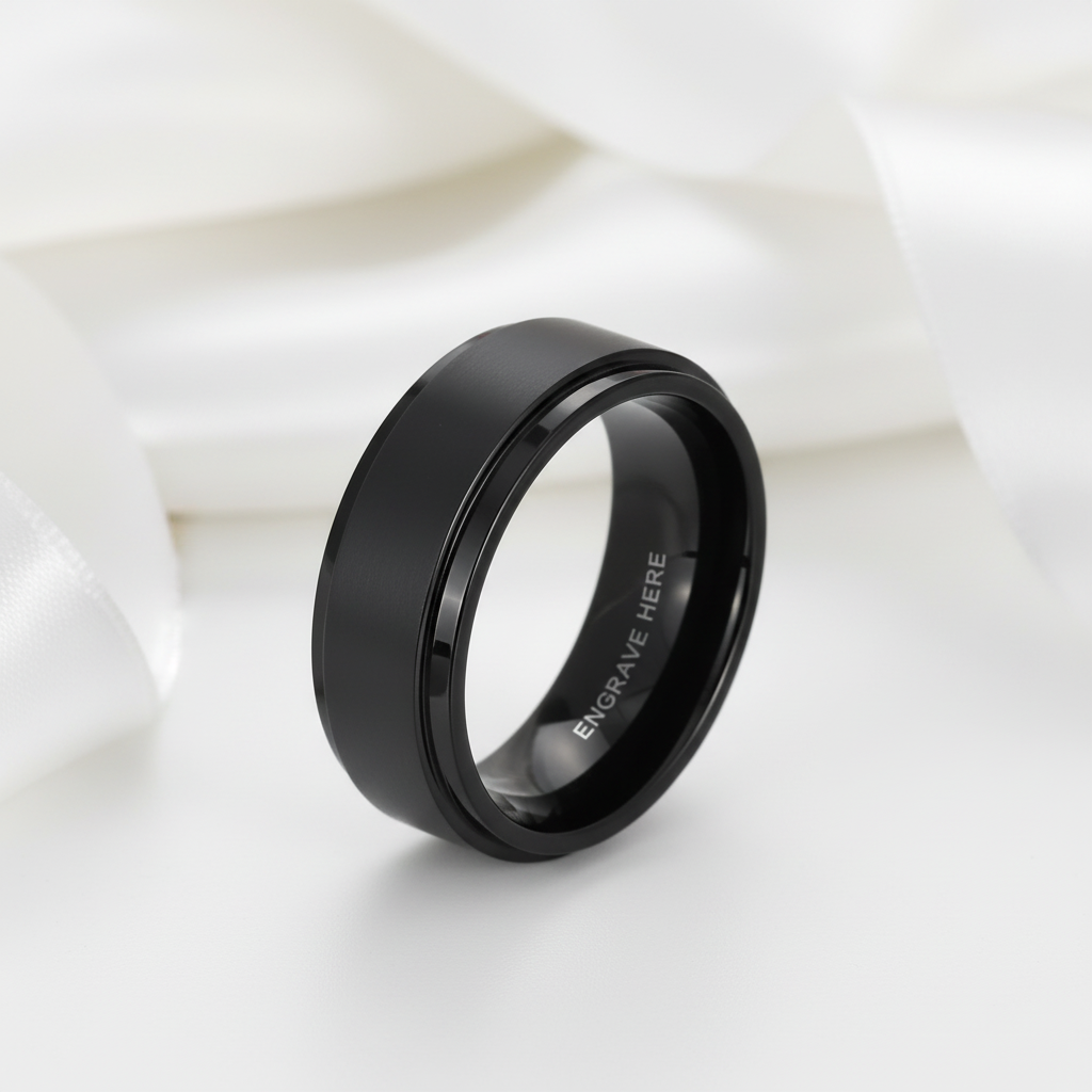 Black Stainless Personalized Engrave Name Ring-Black Diamonds New York