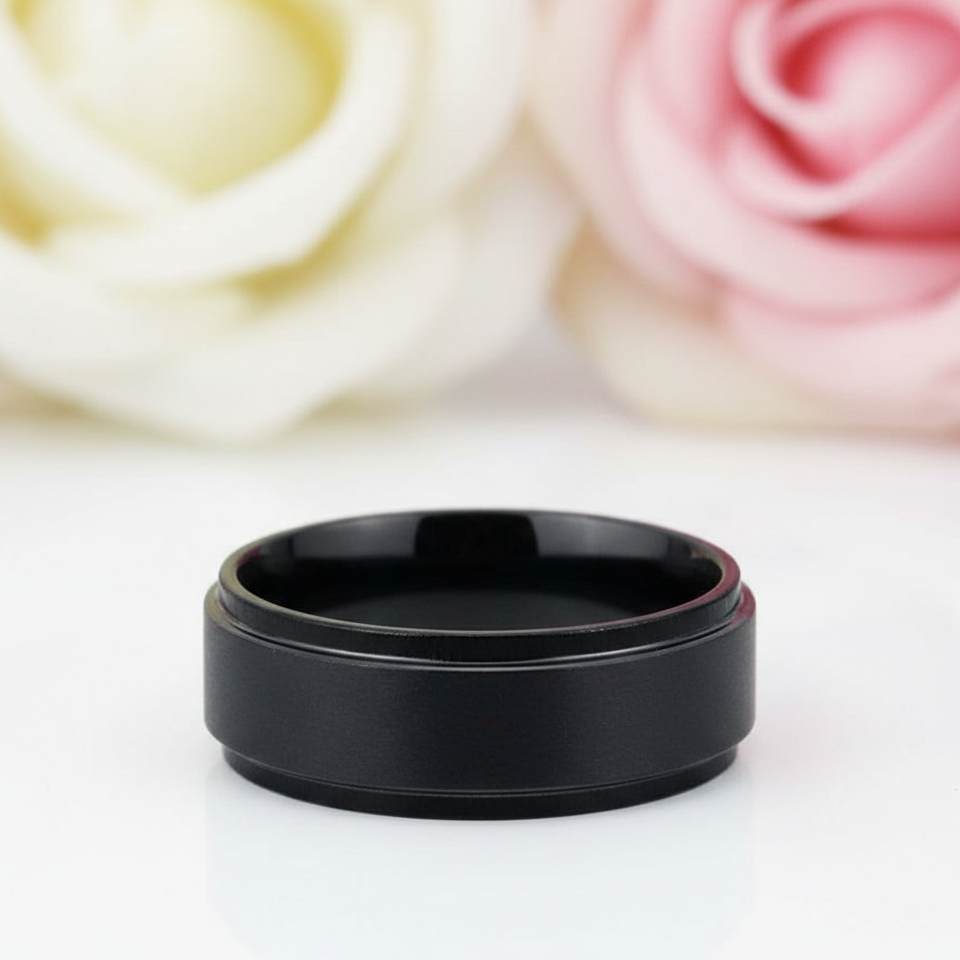 Black Stainless Personalized Engrave Name Rings-Black Diamonds New York