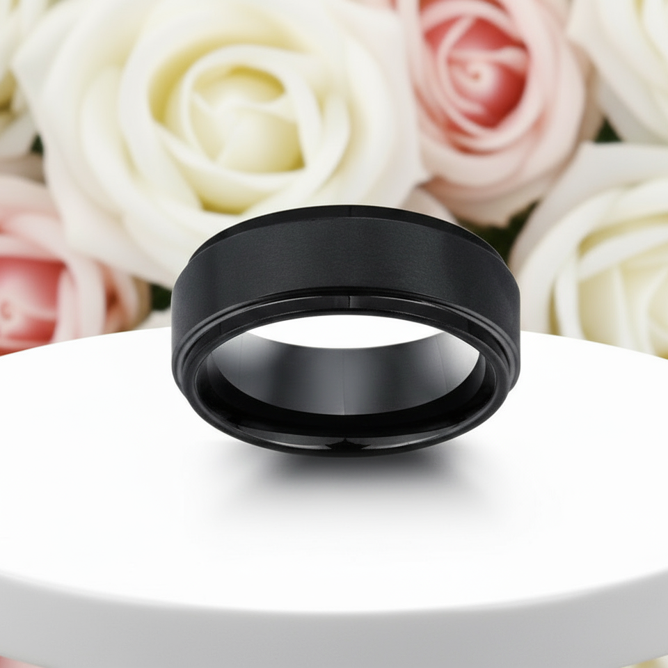 Black Stainless Personalized Engrave Name Rings-Black Diamonds New York