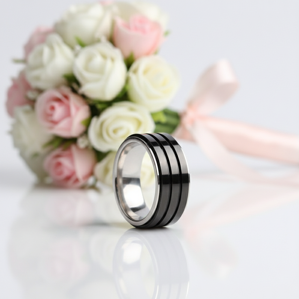 Black Stainless Steel Men Ring Band Rotatable Design-Black Diamonds New York