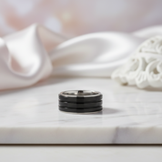 Black Stainless Steel Men Ring Band Rotatable Design-Black Diamonds New York