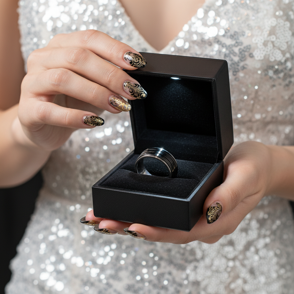 Black Stainless Steel Men Ring Band Rotatable Design-Black Diamonds New York