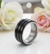 Black Stainless Steel Men Ring Band Rotatable Design-Black Diamonds New York