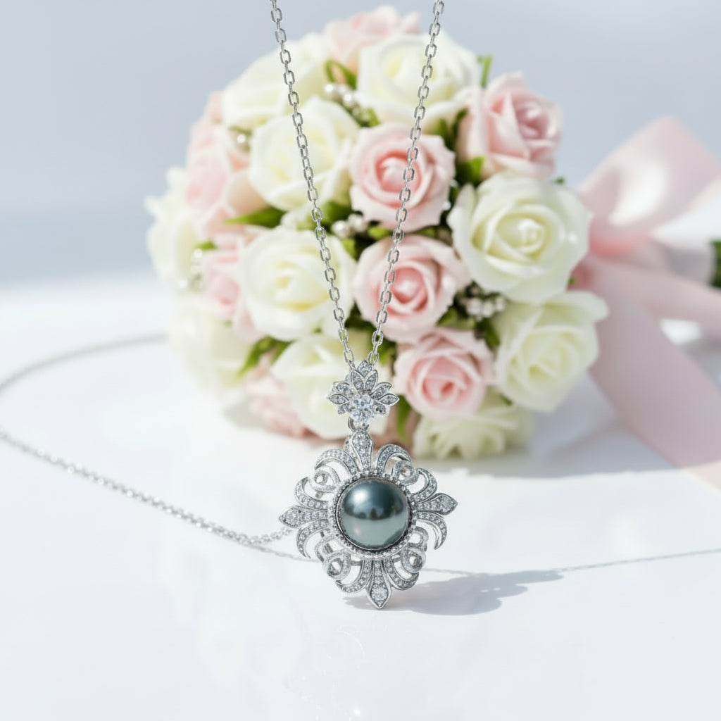 Black Tahitian Seawater Pearl Necklace with Diamond Option-Black Diamonds New York