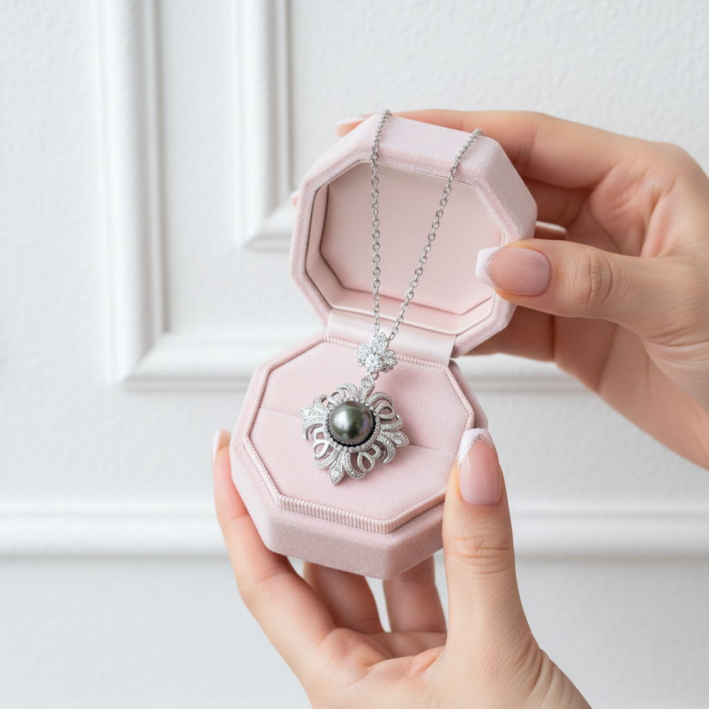 Black Tahitian Seawater Pearl Necklace with Diamond Option-Black Diamonds New York