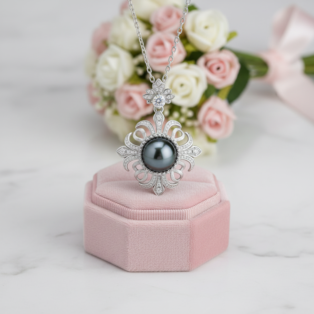 Black Tahitian Seawater Pearl Necklace with Diamond Option-Black Diamonds New York