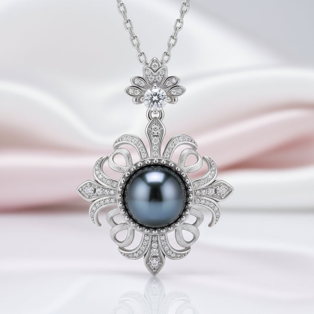 Black Tahitian Seawater Pearl Necklace with Diamond Option-Black Diamonds New York