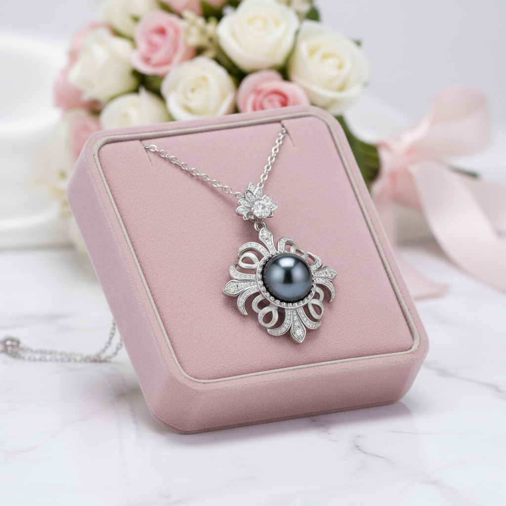Black Tahitian Seawater Pearl Necklace with Diamond Option-Black Diamonds New York