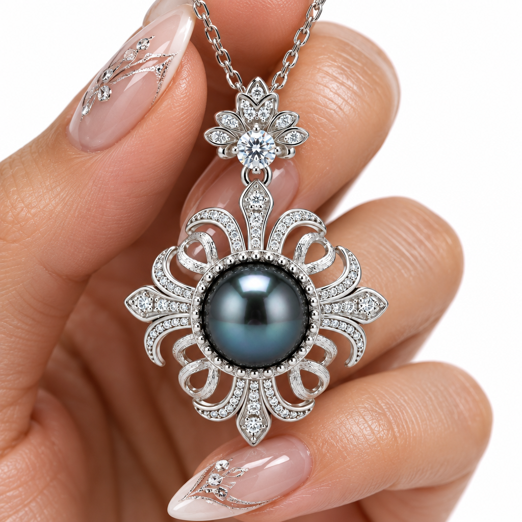 Black Tahitian Seawater Pearl Necklace with Diamond Option-Black Diamonds New York