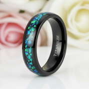 Black Titanium Men's Wedding Band with Opal Inlay-Black Diamonds New York