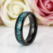 Black Titanium Men's Wedding Band with Opal Inlay-Black Diamonds New York