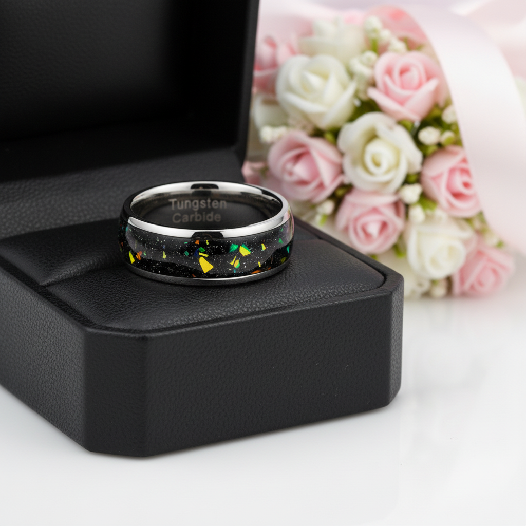 Black Tungsten 8mm Wedding Band-Black Diamonds New York