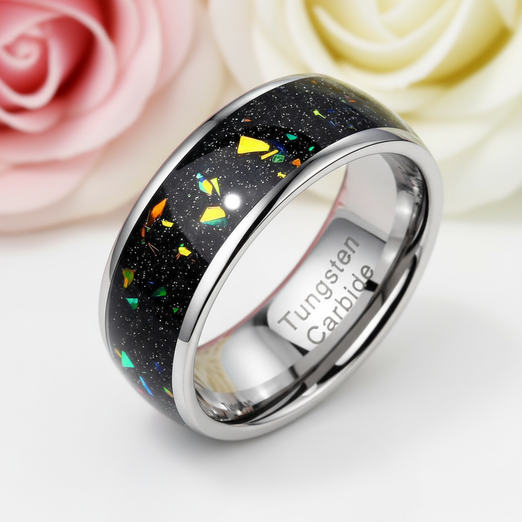 Black Tungsten 8mm Wedding Band-Black Diamonds New York