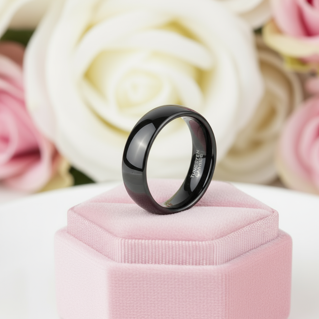 Black Tungsten Carbide Men's Wedding Band-Black Diamonds New York