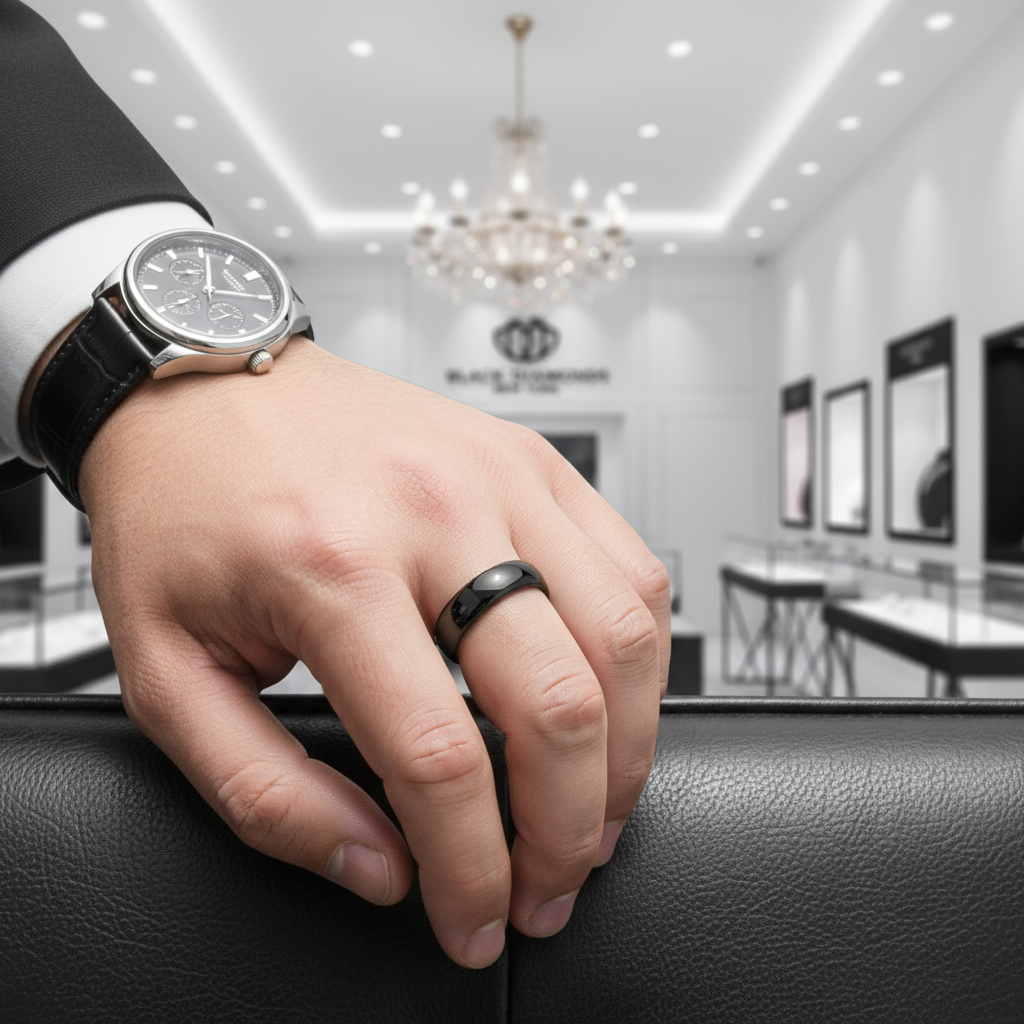 Black Tungsten Carbide Men's Wedding Band-Black Diamonds New York