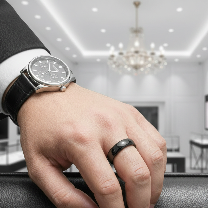 Black Tungsten Carbide Men's Wedding Band-Black Diamonds New York