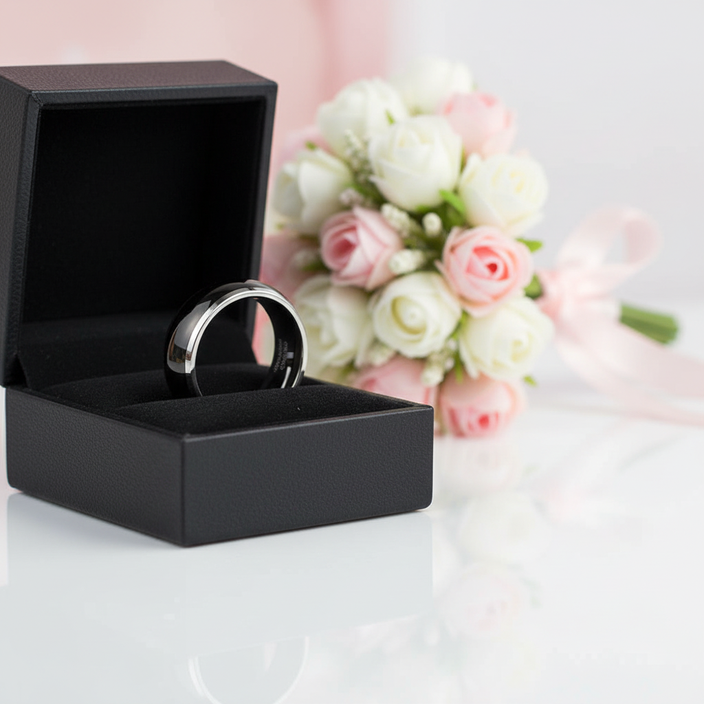 Black Tungsten Carbide Men's Wedding Band-Black Diamonds New York