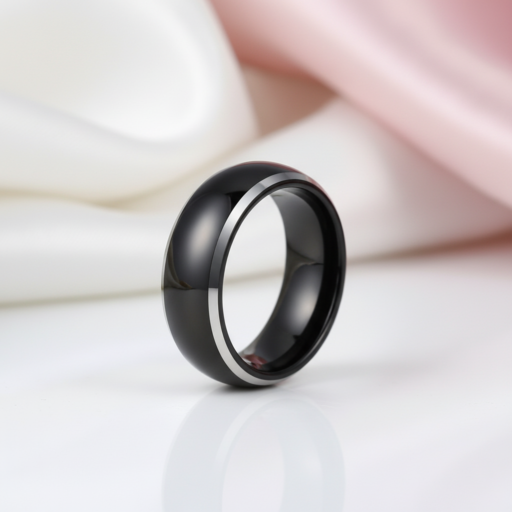 Black Tungsten Carbide Men's Wedding Band-Black Diamonds New York