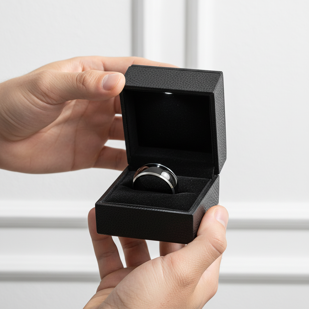 Black Tungsten Carbide Men's Wedding Band-Black Diamonds New York