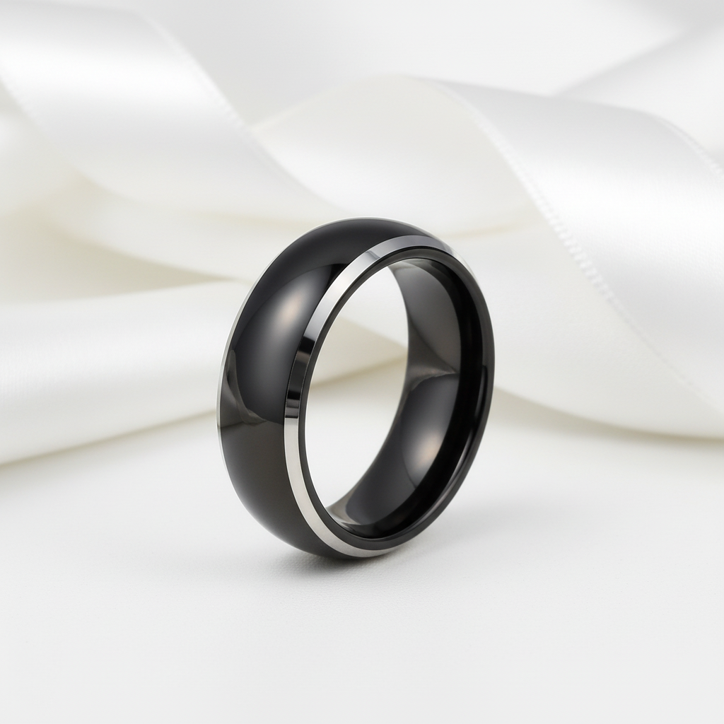Black Tungsten Carbide Men's Wedding Band-Black Diamonds New York