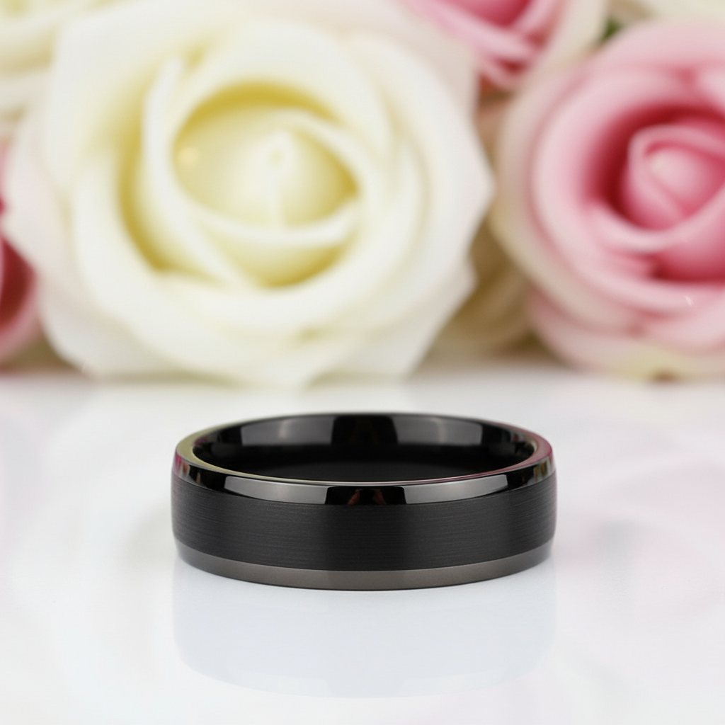 Black Tungsten Carbide Men's Wedding Band-Black Diamonds New York