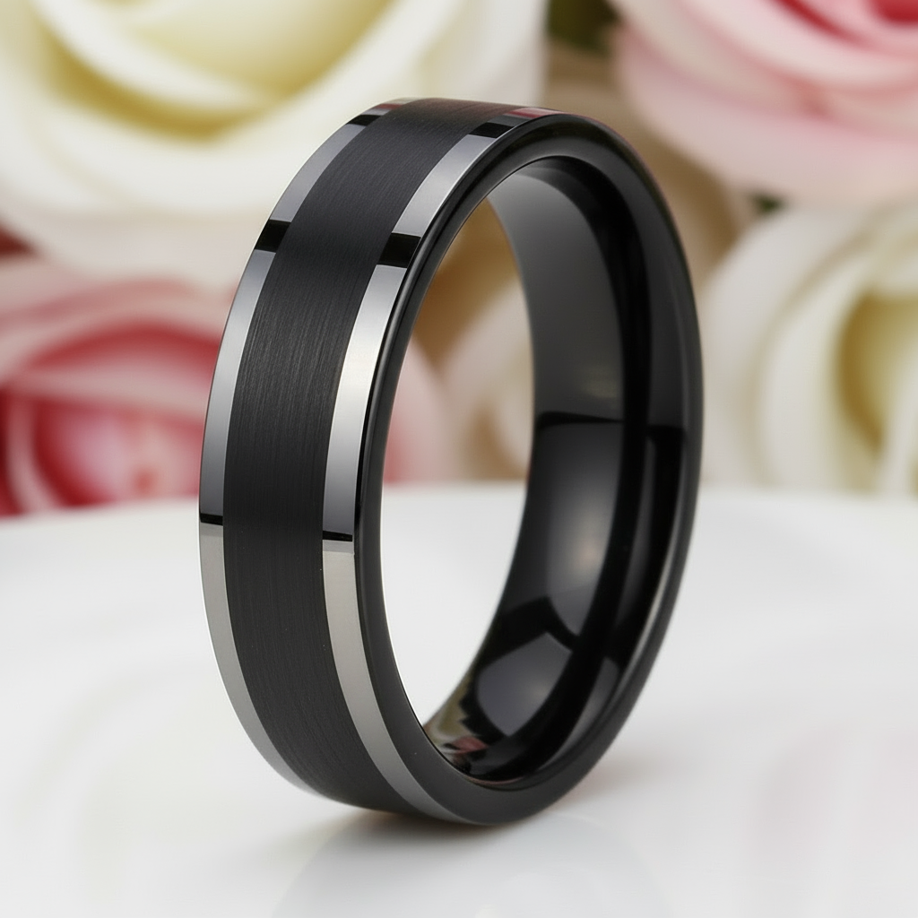 Black Tungsten Carbide Men's Wedding Band-Black Diamonds New York