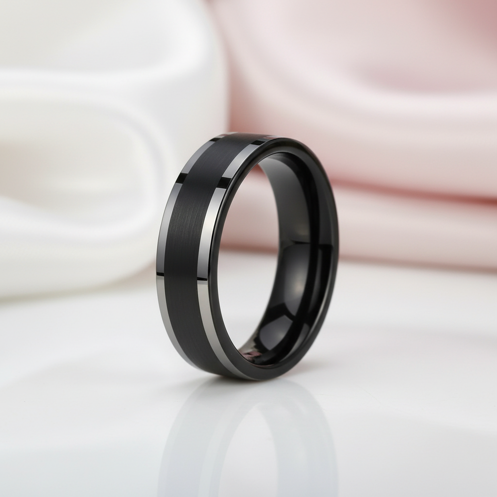 Black Tungsten Carbide Men's Wedding Band-Black Diamonds New York