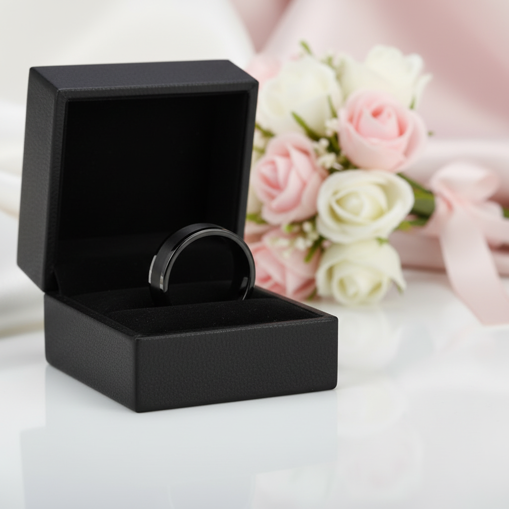 Black Tungsten Carbide Men's Wedding Band-Black Diamonds New York