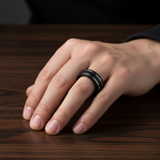 Black Tungsten Carbide Silver Line Matte Brushed Ring-Black Diamonds New York