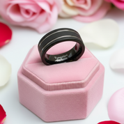 Black Tungsten Carbide Silver Line Matte Brushed Ring-Black Diamonds New York