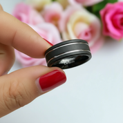 Black Tungsten Carbide Silver Line Matte Brushed Ring-Black Diamonds New York