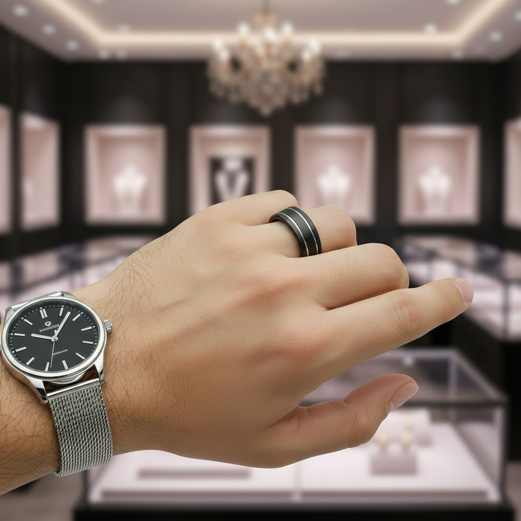 Black Tungsten Carbide Silver Line Matte Brushed Ring-Black Diamonds New York
