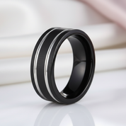 Black Tungsten Carbide Silver Line Matte Brushed Ring-Black Diamonds New York