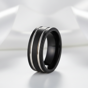 Black Tungsten Carbide Silver Line Matte Brushed Ring-Black Diamonds New York