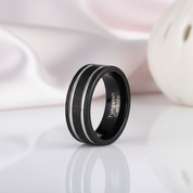 Black Tungsten Carbide Silver Line Matte Brushed Ring-Black Diamonds New York