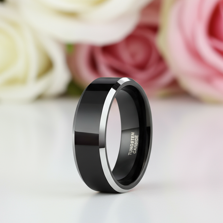 Black Tungsten Carbide Wedding Band-Black Diamonds New York